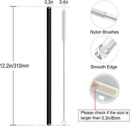 12" Glass Straw for Stanley 40 oz Cup Tumbler, Replacement Stanley Straw, 6 Pack Clear Glass Straw with Cleaning Brush, Reusable Stanley Cup Accesspries