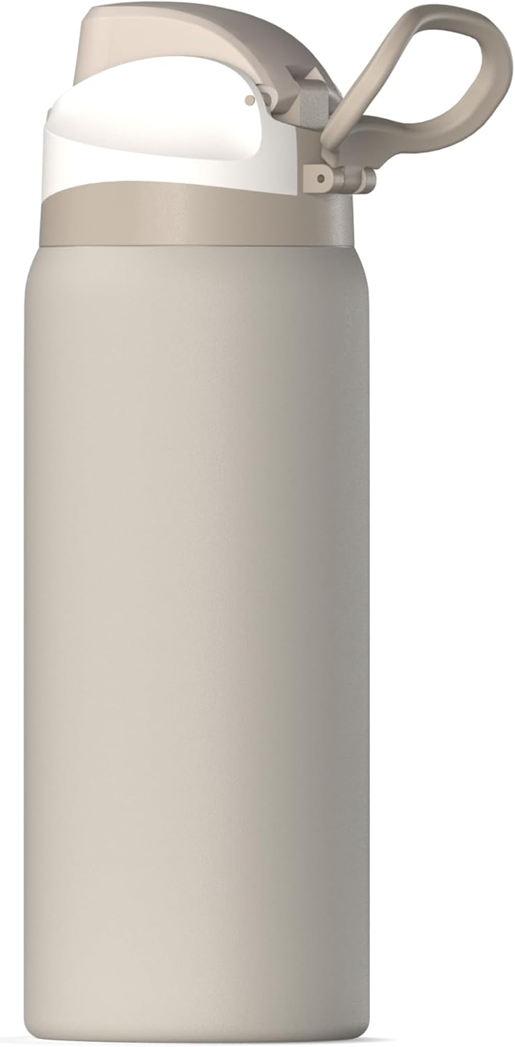Hydrapeak Oasis 32oz Insulated Water Bottle with Locking Chug Lid & Handle, Leakproof Stainless Steel Travel Tumbler, Great for Gym, Work & Everyday Hydration, Stone 1