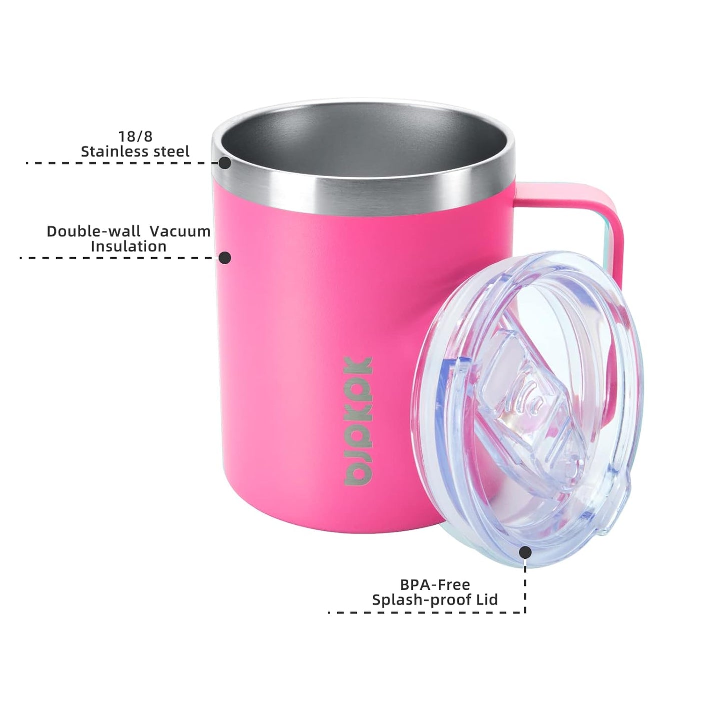 BJPKPK 2 pcs Insulated Coffee Mug, 14oz Insulated Tumbler with Lid, Stainless Steel Coffee Cups with Splash Proof Lid-White