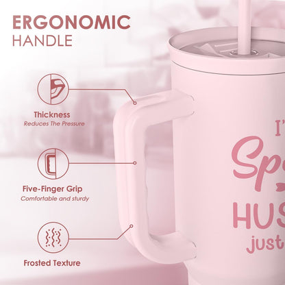 Floral Tumbler with Handle 40oz, Stainless Steel Insulated Tumblers Coffee Travel Mug Cup with Straw, Flower Coffee Cup Gifts for Women Girls, Gift for Her on Christmas Birthday Mothers Day