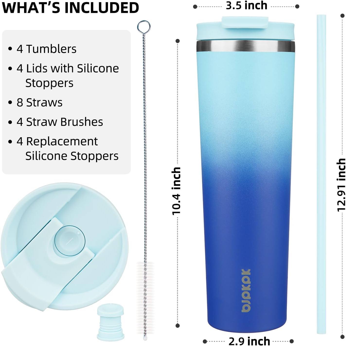 BJPKPK 4 Pack Tumbler with Lid and Straw,30oz Insulated Tumblers Bulk Reusable Travel Coffee Mug, Dishwasher Safe Double Wall Vacuum Insulated Cup Gift for Men Women,Light Blue Leopard