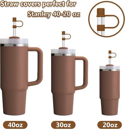 6PCS Silicone Straw Covers Cap Compatible with Stanley Cup 30-40 oz Tumbler with Handle 10mm Straw Toppers，Dust-Proof Reusable Straw Cover for Stanley Cup Accessories (Black)