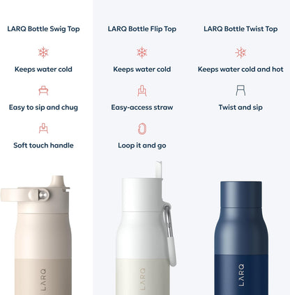 LARQ Swig Top — Insulated Stainless Steel Water Bottle with Straw, Detachable Silicone Handle, Vacuum 24h Cold, BPA-Free Metal Bottle for Gym, Travel, Office, Wide Mouth for Ice — 23 oz, Mojave Dune