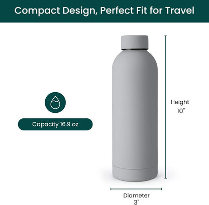 NOBL Stainless Steel Water Bottle,17 oz, 500 ml, Double Wall Vacuum Insulation, Sealed Bottle Keeps Drinks Cold 24 Hrs & Hot 12 Hrs, Leak Proof, Fits Noble Carry-On Cup Holder - Sand