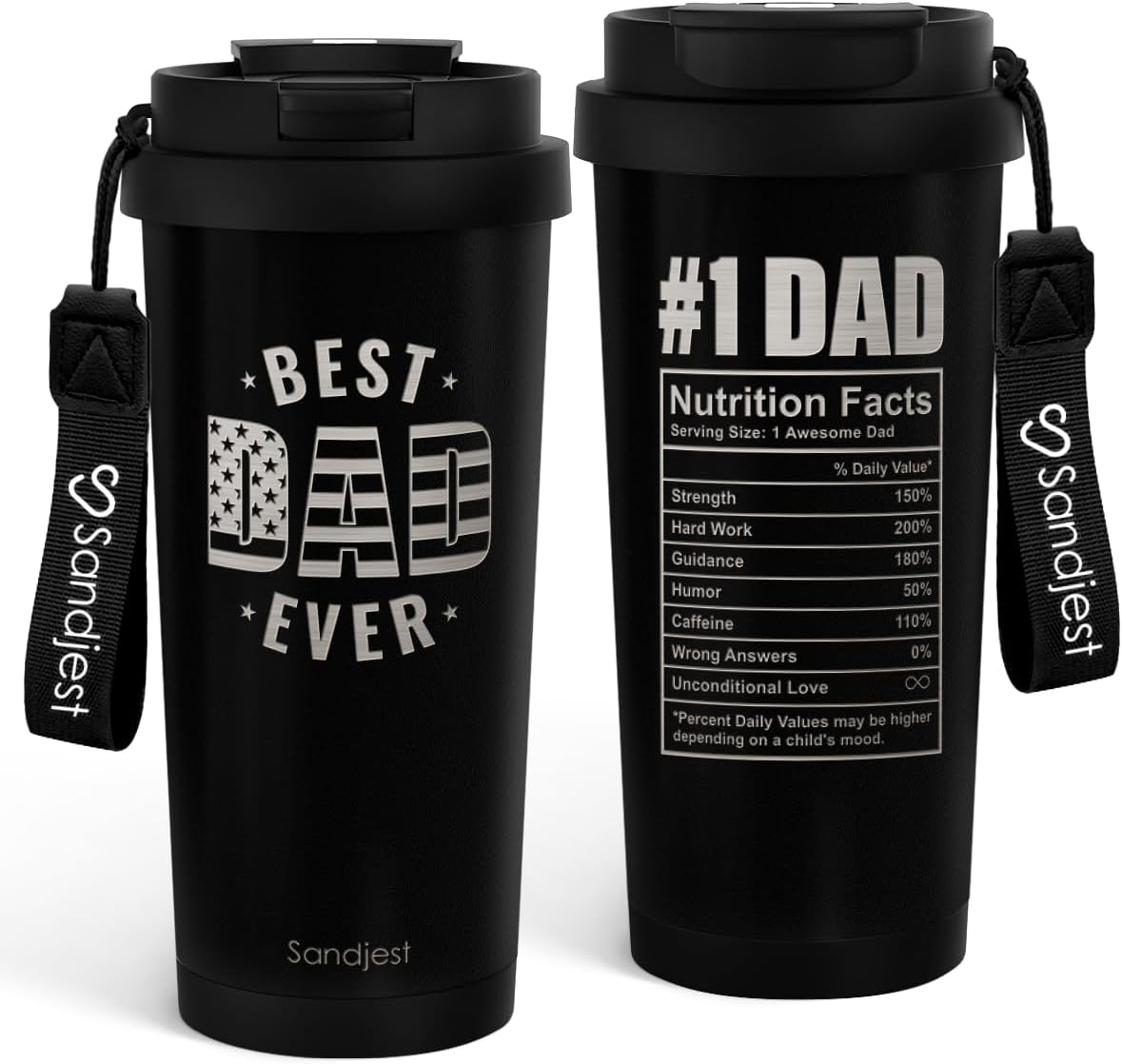 SANDJEST American Flag Tumbler - Stainless Steel 2-in-1 Lid Coffee Tumbler 18 oz, Patriotic Insulated Travel Mug Gift for Men Husband Dad, Birthday Christmas
