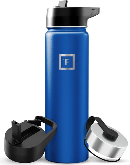 IRON °FLASK Camping & Hiking Hydration Flask with Straw, Wide Mouth Insulated Stainless Steel Sports Water Bottle - 22 oz Aurora