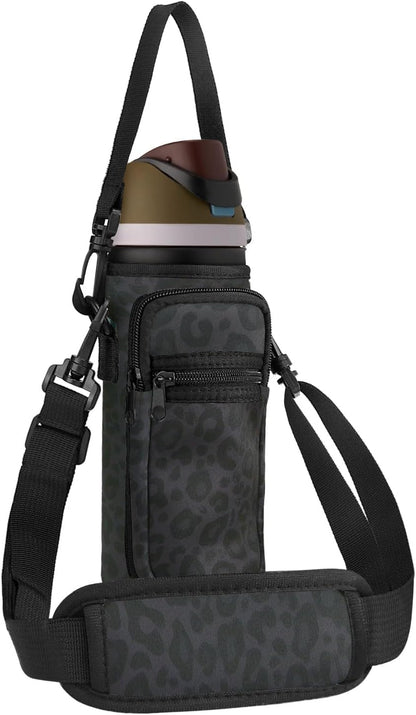Neoprene Water Bottle Holder Bag with Cell Phone Pocket Compatible with Owala FreeSip 24 oz，Water Bottle Carrying Bag ，with Adjustable Shoulder Strap,for 24oz Stainless Steel Water Bottle