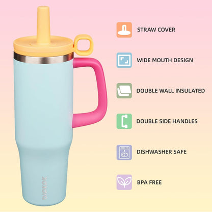 BJPKPK 50oz Insulated Tumbler with Handle Stainless Steel Travel Coffee Mug with Lid Reusable Large Water Bottle with Straw,Sky