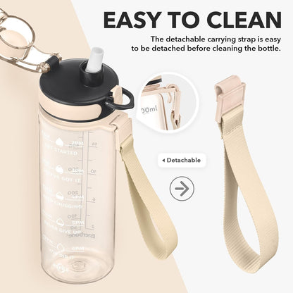 Enerbone Water Bottle, Leakproof BPA & Toxic Free, Motivational Water Bottle with Times to Drink and Straw, Fitness Sports Water Bottle with Strap for Office, Gym, Outdoor Sports