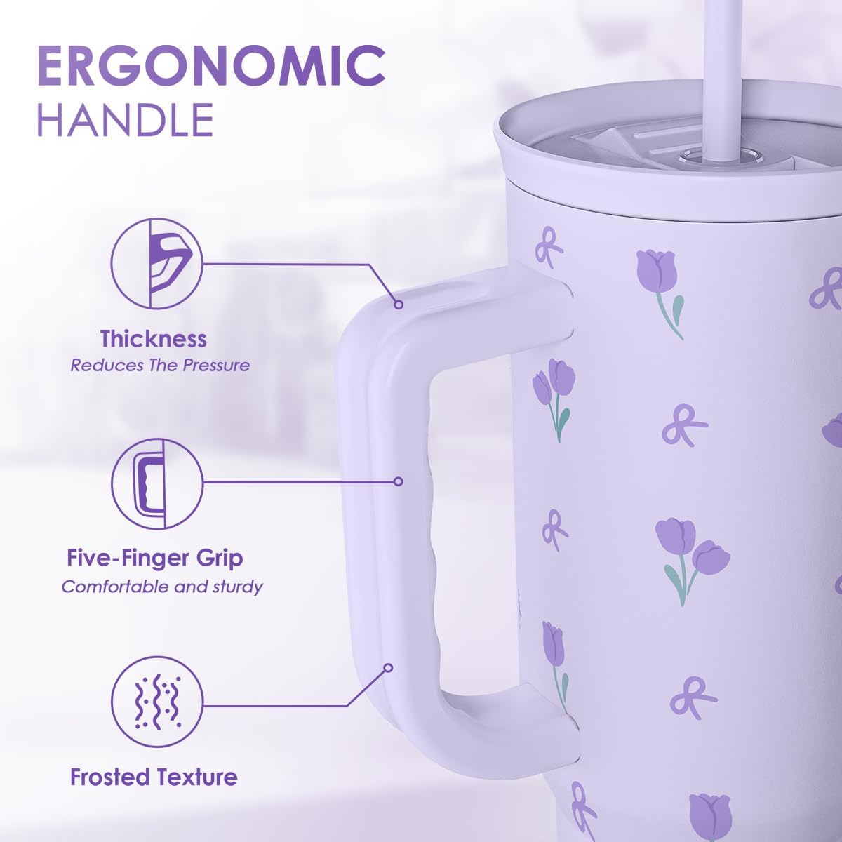 SANDJEST Pickleball 40oz Tumbler With Handle and Straw, Pickleball Queen Insulated Stainless Steel Travel Coffee Mug for Women Girls Players, Gift Idea for Birthday Christmas Mothers Day
