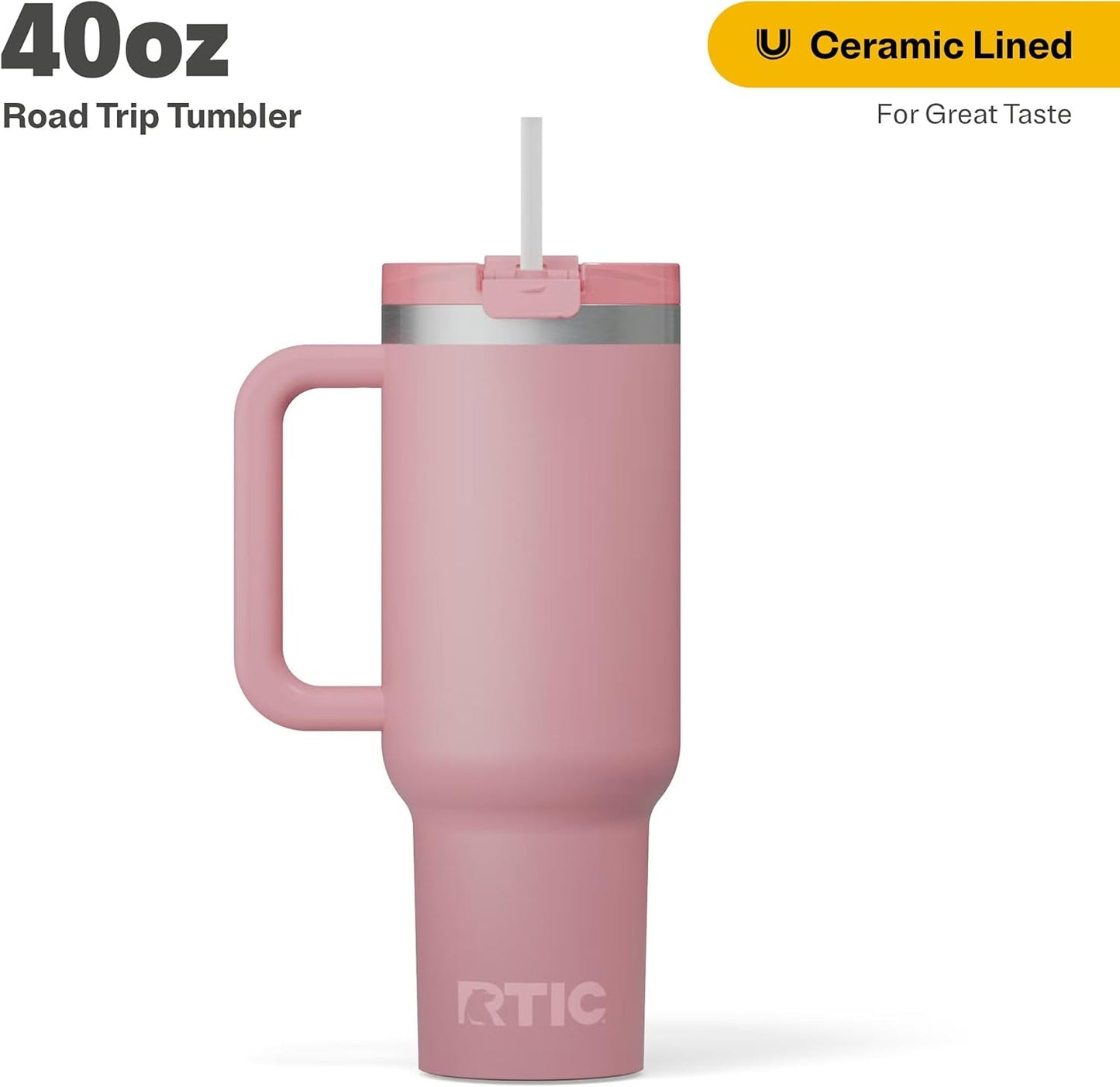RTIC 30 oz Road Trip Tumbler Double-Walled Ceramic Lined InsulatedStainless Steel Portable Travel Coffee Mug Cup with Lid, Handle and Straw, Periwinkle Bouquet