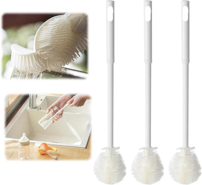 Folded Soft Bristle 360 ° Silicone Cup Brush Water Bottle Cleaner with Long Handle, Cover Narrow Neck Container Brush Cup (3pcs)