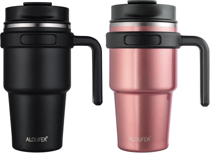 20 oz Insulated Coffee Mug Tumbler with Handle, Stainless Steel Travel Mug Tumbler with Lid and Straw,Double Wall Vacuum Leak Proof Ice Coffee Thermal Cup, Black