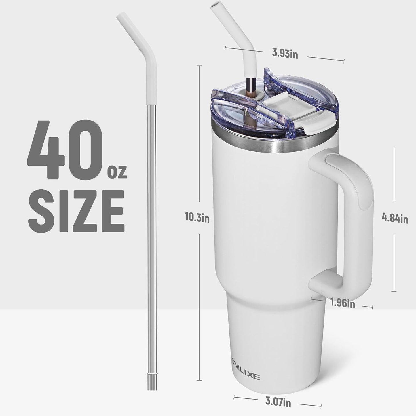 40 oz Tumbler with Handle and Straw Lid,Insulated Reusable Stainless Steel Water Bottle Travel Mug，Cupholder Friendly Double Wall Vacuum Sealed Cup (Black)