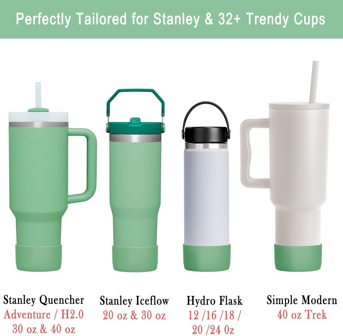 KTKUDY 2-Pack Silicone Boot for Stanley Tumbler 40 30 20 oz & Intended for Hydro Flask 12-24 oz - Cup Boot fit Select Yeti, Simple Modern, Owala Water Bottle - Bottom Cover Accessories Fit Stanley Cup