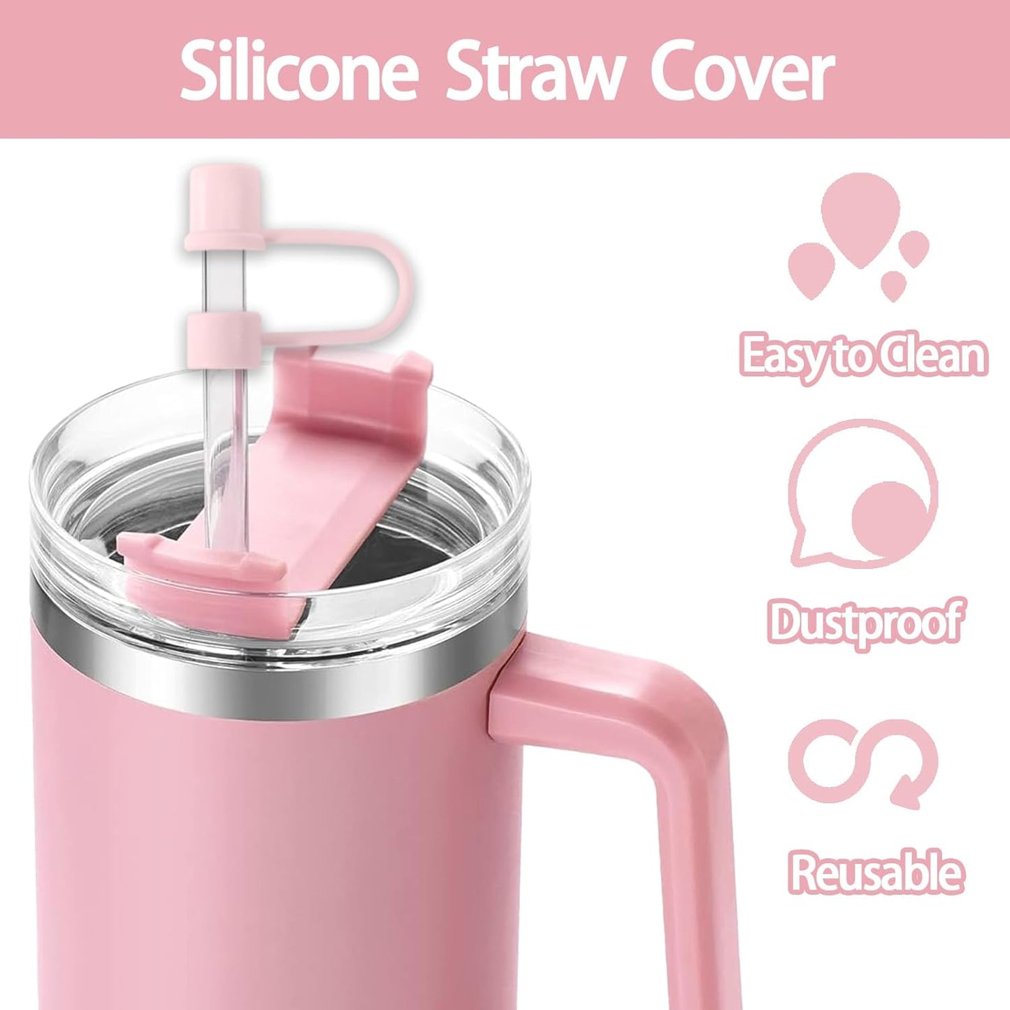 6PCS Silicone Straw Covers Cap Compatible with Stanley Cup 30-40 oz Tumbler with Handle 10mm Straw Toppers，Dust-Proof Reusable Straw Cover for Stanley Cup Accessories (Black)
