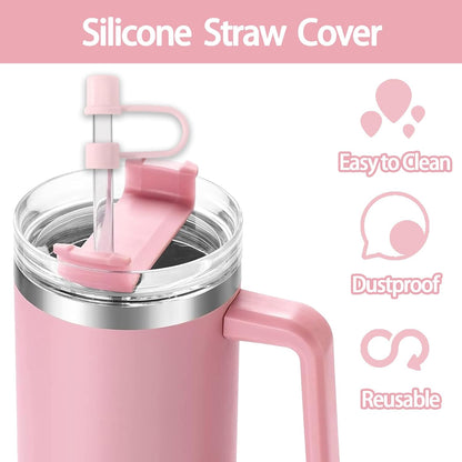 6PCS Silicone Straw Covers Cap Compatible with Stanley Cup 30-40 oz Tumbler with Handle 10mm Straw Toppers，Dust-Proof Reusable Straw Cover for Stanley Cup Accessories (Black)