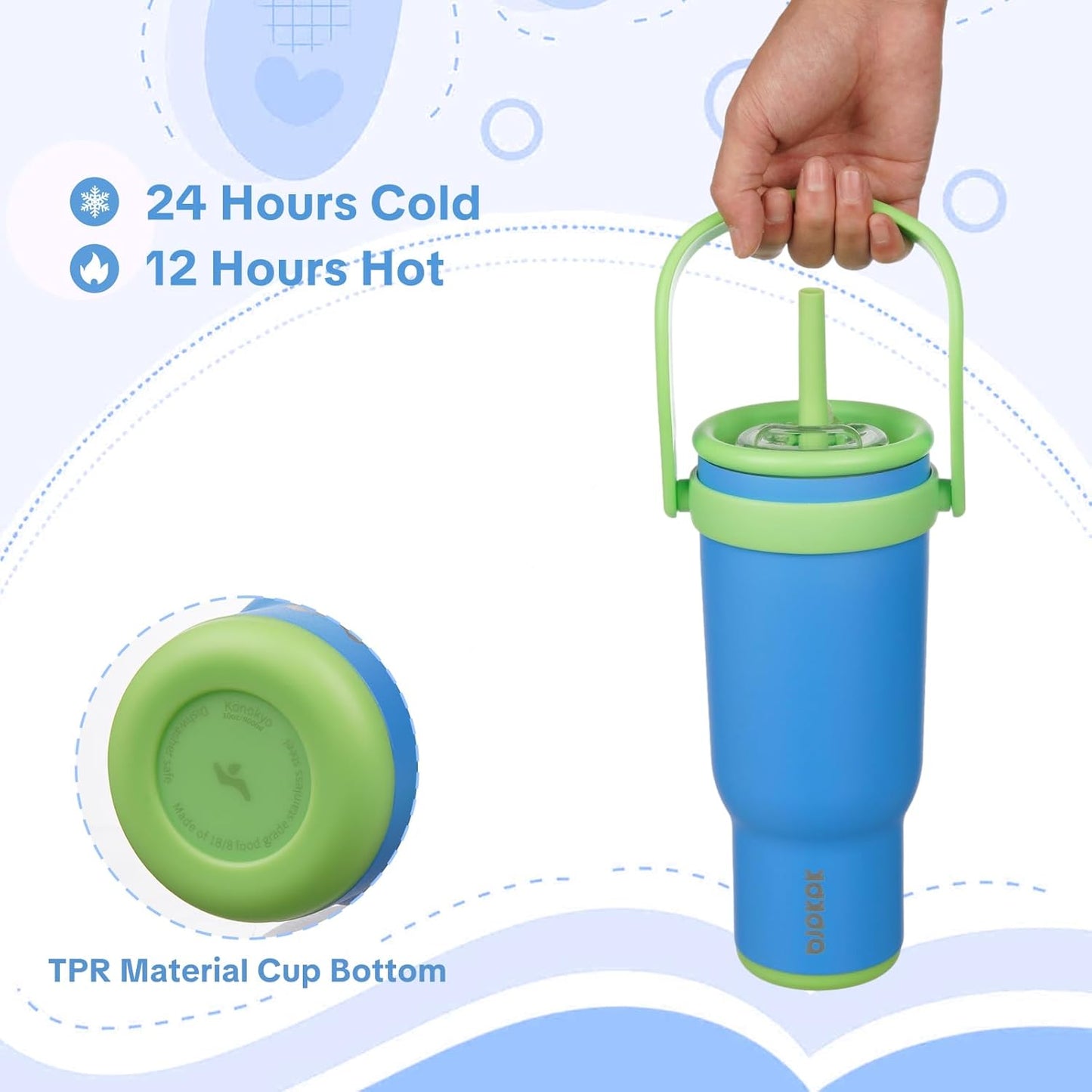 Konokyo 30 oz Tumbler with Side Handle, Insulated Water Bottle with Straw and 2 in 1 Lid, Stainless Steel Cup Travel Coffee Mug for Sports Office Gym,Purple