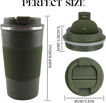 YINBAOGE Insulated Travel Coffee Mug, Spill & Leak Proof, Portable To Go Camping Stainless Steel Coffee Tumbler, Reusable Thermal Coffee Cup with Lid for Hot & Cold Drinks (Black, 12 OZ)