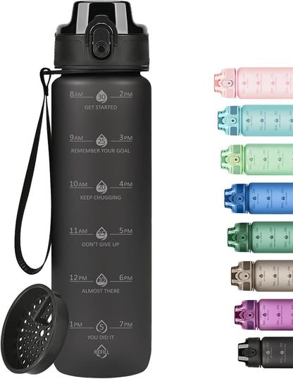 32oz Water Bottle with Time Marker, Motivational Drinking Bottle with Strap, BPA-Free Leak-Proof, Encouraging Water Bottle Time to Drink Water for Gym School Office Travel