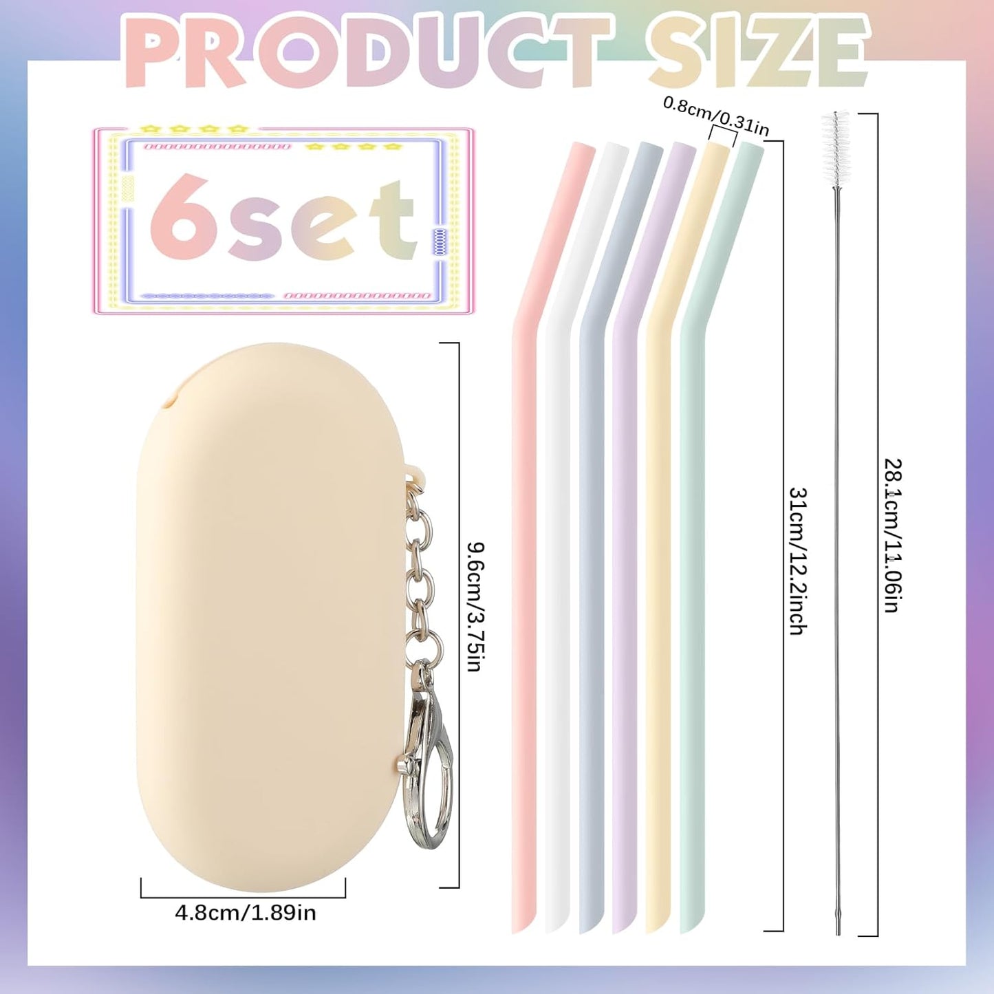 Meanplan 8 Set Cruise Ship Essentials,Silicone Straws with Case Reusable Foldable Portable Drinking Straw for Party Travel Cold or Hot with Carry Case and Cleaning Brushes (Rainbow Colors)