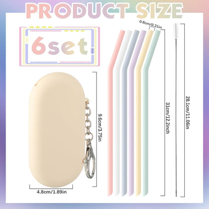 Meanplan 8 Set Cruise Ship Essentials,Silicone Straws with Case Reusable Foldable Portable Drinking Straw for Party Travel Cold or Hot with Carry Case and Cleaning Brushes (Rainbow Colors)