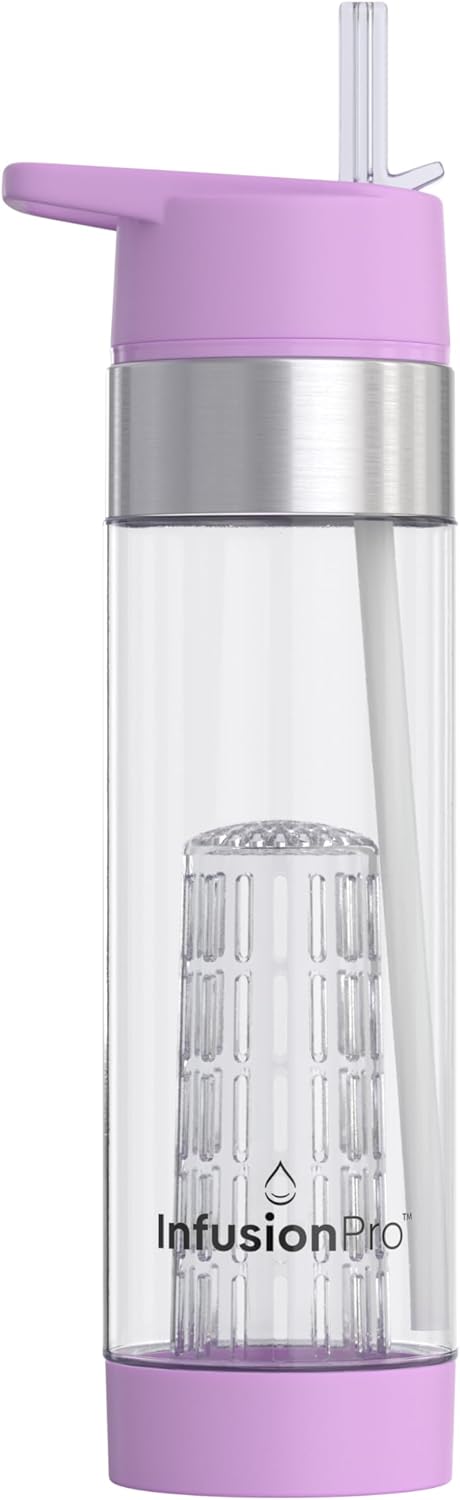 Infusion Pro Fruit Infuser Water Bottle with Straw Lid 24 oz : Flip-Up Straw : Insulated Sleeve & Fruit Infusion Water eBook : Bottom Loading Infuser for More Flavor - Kauai Sunset