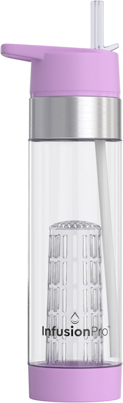 Infusion Pro Fruit Infuser Water Bottle with Straw Lid 24 oz : Flip-Up Straw : Insulated Sleeve & Fruit Infusion Water eBook : Bottom Loading Infuser for More Flavor - Kauai Sunset