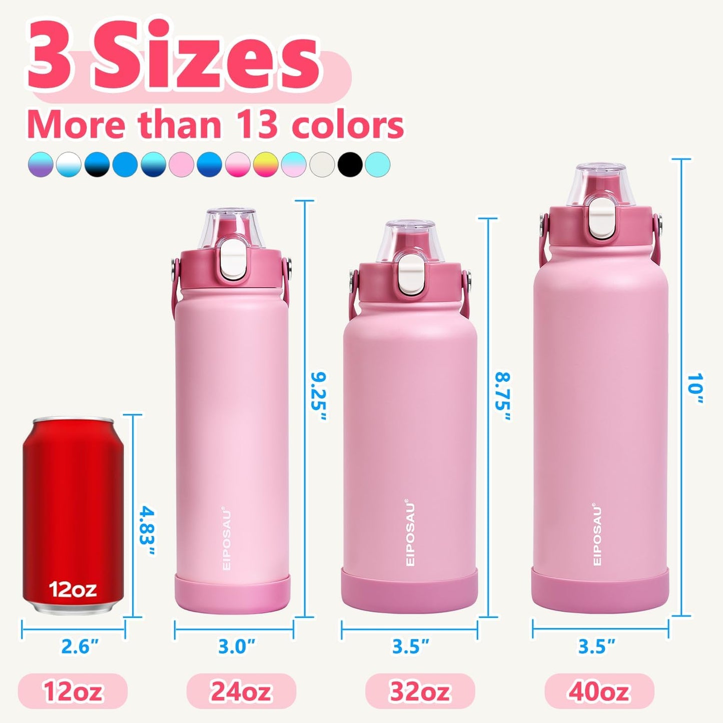 Insulated Water Bottle with Lid & Boot & Stickers, 24 oz Stainless Steel Sweat Free Bottle Keep Cold 24H, BPA-Free Sports Wide Mouth Water Bottle, BlueBlack