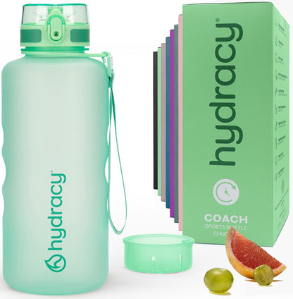 Hydracy Water Bottle with Time Marker -Large BPA Free Water Bottle & No Sweat Sleeve -Leak Proof Gym Bottle with Times to Drink - Ideal for Fitness Sports & Outdoors