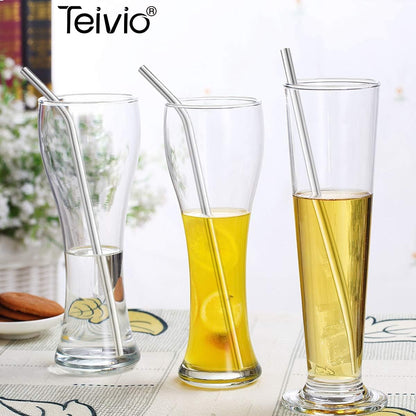 Teivio 8 Piece 5/16 inch (8mm) Wide Stainless Steel Straws for 40 oz Tumbler with Handle, 12 Inch Long Reusable Metal Drinking Straws, Replacement Straws with Silicone Tips & Cleaning Brush, Silver