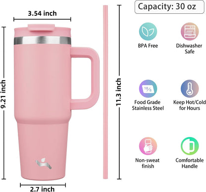 Konokyo 30 oz Tumbler with Handle and 2 Straws,2 in 1 Lid Insulated Water Bottle Stainless Steel Travel Coffee Mug,Sky