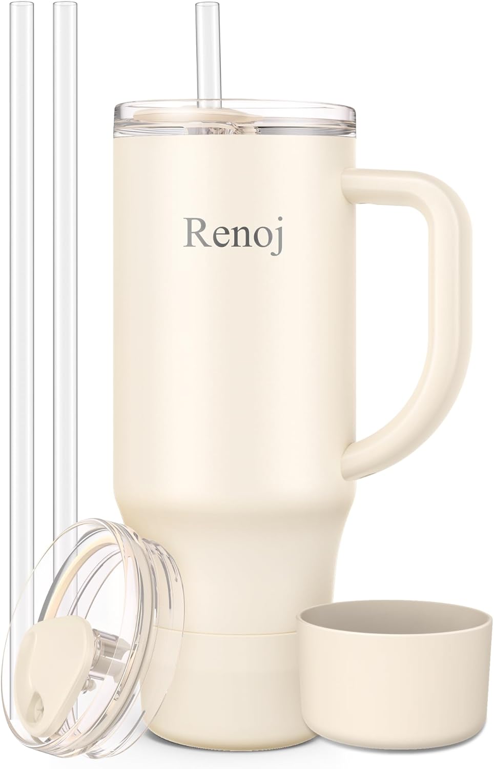 Renoj Insulated Mug 100% Leak Proof Insulated Water Bottle for Iced Coffee & Hot Drinks - Fits Car Cup Holder, Ideal Gift, 2 Straws & Silicone Boot - SnapShift Pink 32 oz