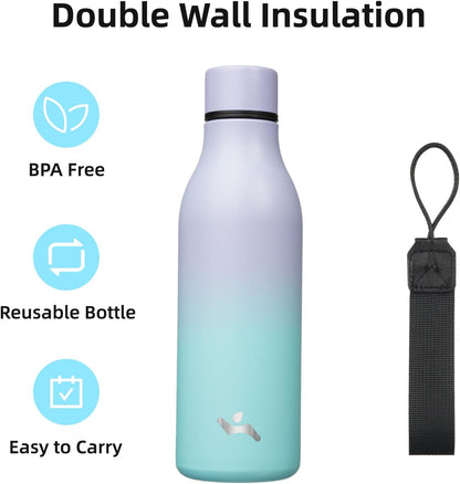Konokyo Insulated Water Bottle with Strap,18 oz Double Wall Stainless Steel Vacuum Bottles Metal Water Flask,Macaron Green - Colors A
