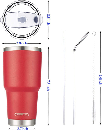 D·S 30oz Blue Tumbler Stainless Steel Double Wall Vacuum Insulated Mug with Straw and Lid, Cleaning Brush for Cold and Hot Beverages
