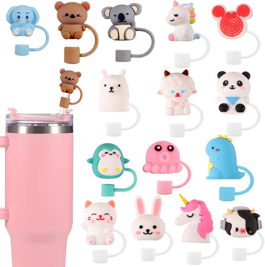 15 PCS Cute Silicone Straw Cover Cap for Stanley Cup Accessories,Simple Modern Straw Covers,10mm Straw Topper Compatible with 30&40 Oz Tumbler