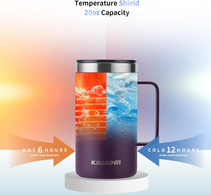 KXIAOCHEN 20oz Insulated Coffee Mug with Lid, Stainless Steel Coffee Cup, Double Wall Vacuum Coffee Tumbler with Handle, Premium Thermal Travel Coffee Mug (Navy Blue)