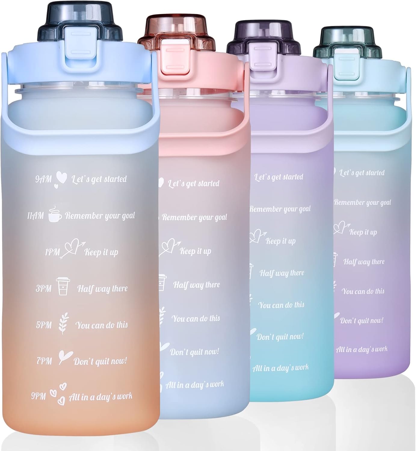 Large Motivational Water Bottle with Straw Time Marker BPA Free for Sport and Fitness (Pink Blue, 64 Oz / Half Gallon)