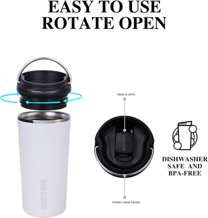 GiNT 17oz Travel Tea Mug with Infuser, 2 Lids. Vacuum Insulated 316 Stainless Steel Coffee Mug. Dishwasher Safe Tea Cup with Strainer for Hot & Cold Brew Coffee. Mothers Day Gifts for Mom (White)