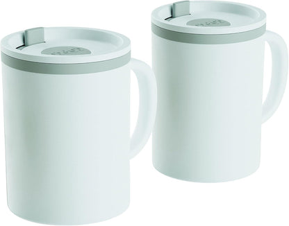 Copco Iconic 16oz Double Wall Insulated Desk Mug with Lid & Handle, Set of 2, BPA-Free Reusable Plastic, Spill-Resistant, Microwave & Dishwasher Safe, Wide Mouth (Grey)