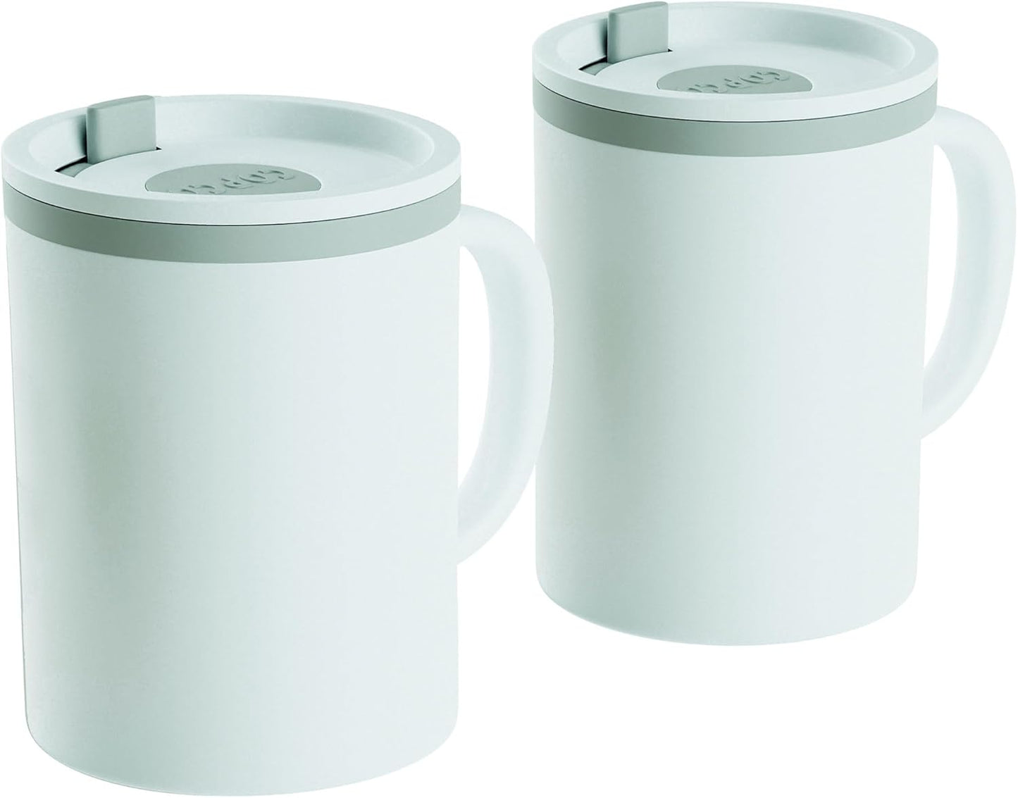 Copco Iconic 16oz Double Wall Insulated Desk Mug with Lid & Handle, Set of 2, BPA-Free Reusable Plastic, Spill-Resistant, Microwave & Dishwasher Safe, Wide Mouth (Grey)