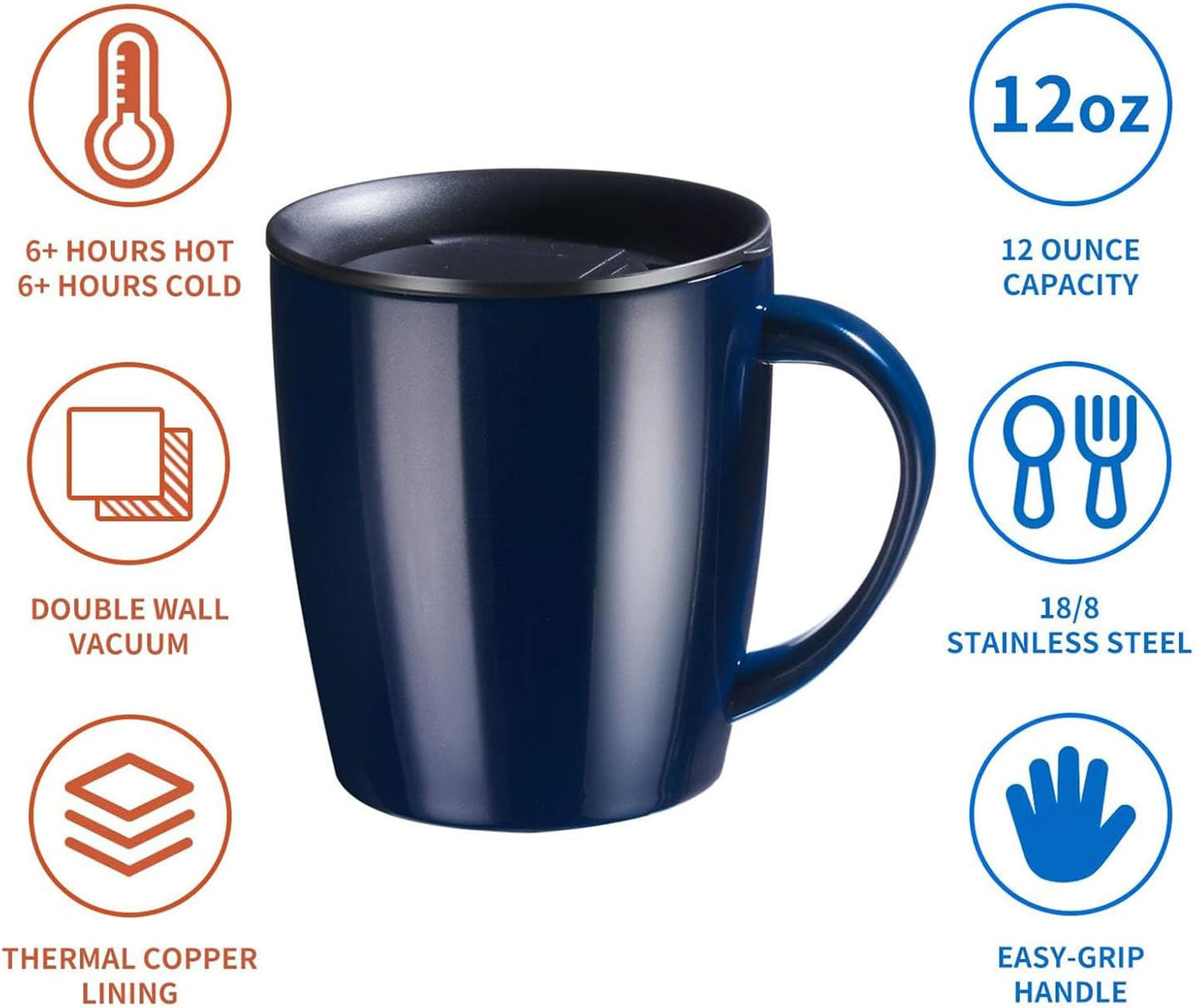 PARACITY Insulated Coffee Mug Stainless Steel Coffee Mug with Lid Handle Double Wall Vacuum Travel Mug Camping Tumbler Cup Men Women 12 oz (Blue)
