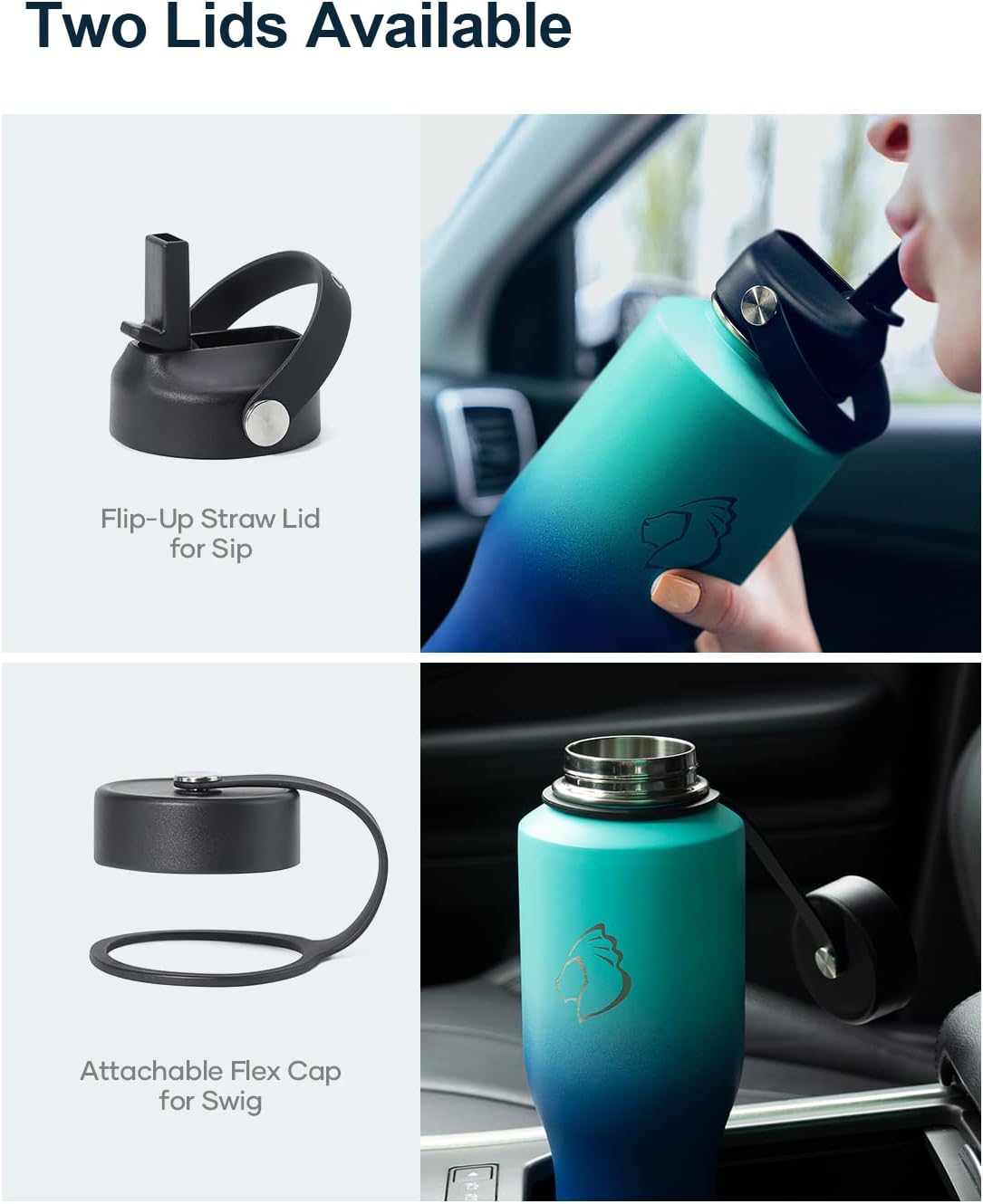BUZIO 40oz Insulated Water Bottle Fits in Any Car Cup Holders, 40oz Vacuum Insulated Tumbler with Lids and Straw for Water, Travel Mug Cupholder Friendly, Leakproof Keep Cold & Hot, Indigo Crush