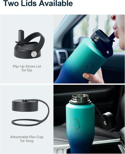 BUZIO 40oz Insulated Water Bottle Fits in Any Car Cup Holders, 40oz Vacuum Insulated Tumbler with Lids and Straw for Water, Travel Mug Cupholder Friendly, Leakproof Keep Cold & Hot, Indigo Crush