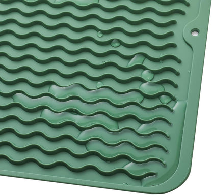 MicoYang Silicone Dish Drying Mat for Multiple Usage,Easy clean,Eco-friendly,Heat-resistant Silicone Mat for Kitchen Counter,Sink,Bar,Bottle,or Cup Green M 17 inches x 6 inches