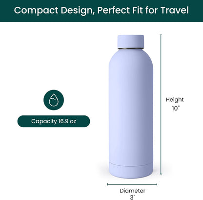NOBL Stainless Steel Water Bottle,17 oz, 500 ml, Double Wall Vacuum Insulation, Sealed Bottle Keeps Drinks Cold 24 Hrs & Hot 12 Hrs, Leak Proof, Fits Noble Carry-On Cup Holder - Sand