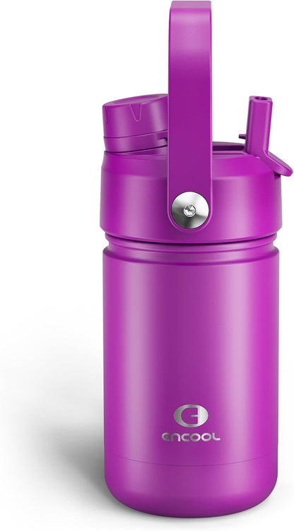 ENCOOL Insulated Water Bottle with Straw Stainless Steel Water Bottle, Leak-Proof, BPA-Free, Double Wall Vacuum Keeps Cold for 24 Hours for Sports, Travel, School (26 oz, Cotton Candy) - Colors D
