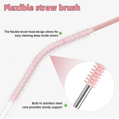 Silicone Straw Cleaner Brush, 4Pcs Reusable Straw Brush Set with Extra-Long Design for Cleaning Thin Metal Straws and Wider Milkshake Straws （6mm+9mm Pink)