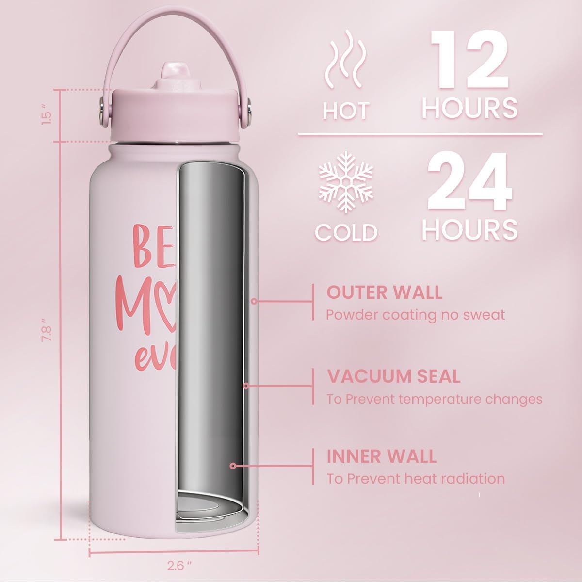 SANDJEST Pickleball Gift for Women, Water Bottle Stainless Steel 32oz with Lid & Straw, Sport Insulated Bottles Gifts for Girls Friends Teens Birthday Christmas