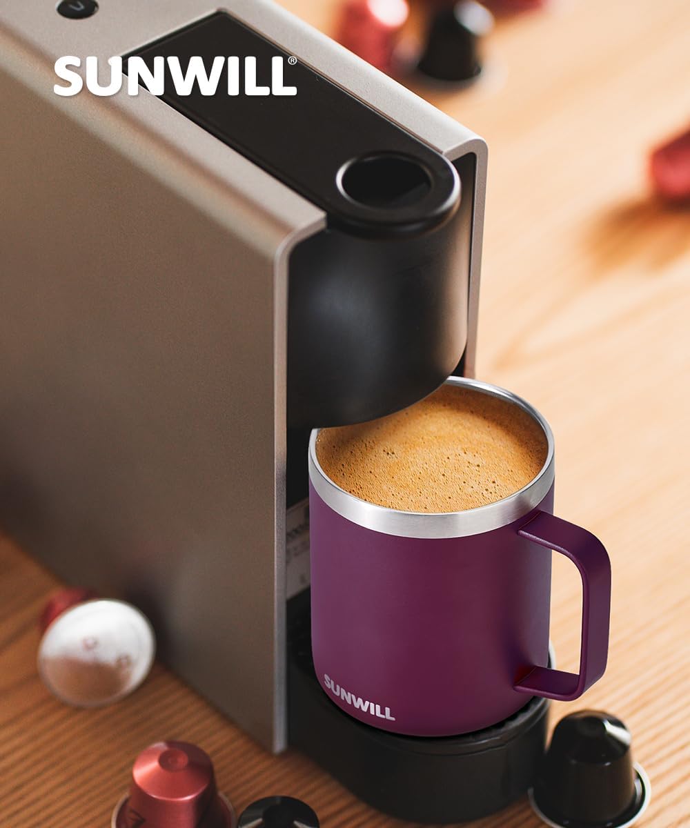 SUNWILL Travel Coffee Mug with Lid, Insulated Tumbler with Handle, 14 oz Stainless Steel Cup for Ice, Water, Tea, Rose Gold
